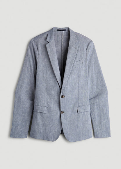 American Tall Men Stretch Linen Blazer for Tall Men in Navy Linen