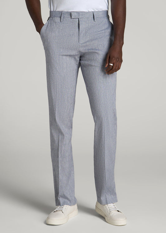 American Tall Men Stretch Linen Dress Pants for Tall Men in Navy Linen
