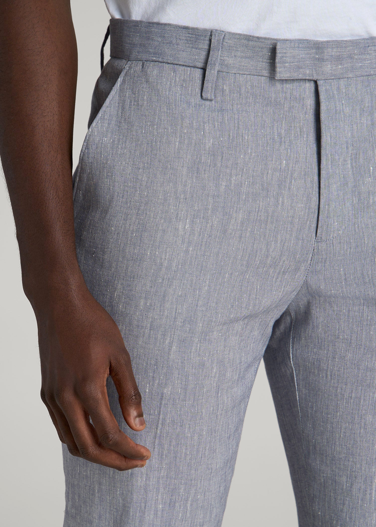 American Tall Men Stretch Linen Dress Pants for Tall Men in Navy Linen