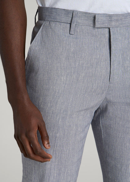 American Tall Men Stretch Linen Dress Pants for Tall Men in Navy Linen