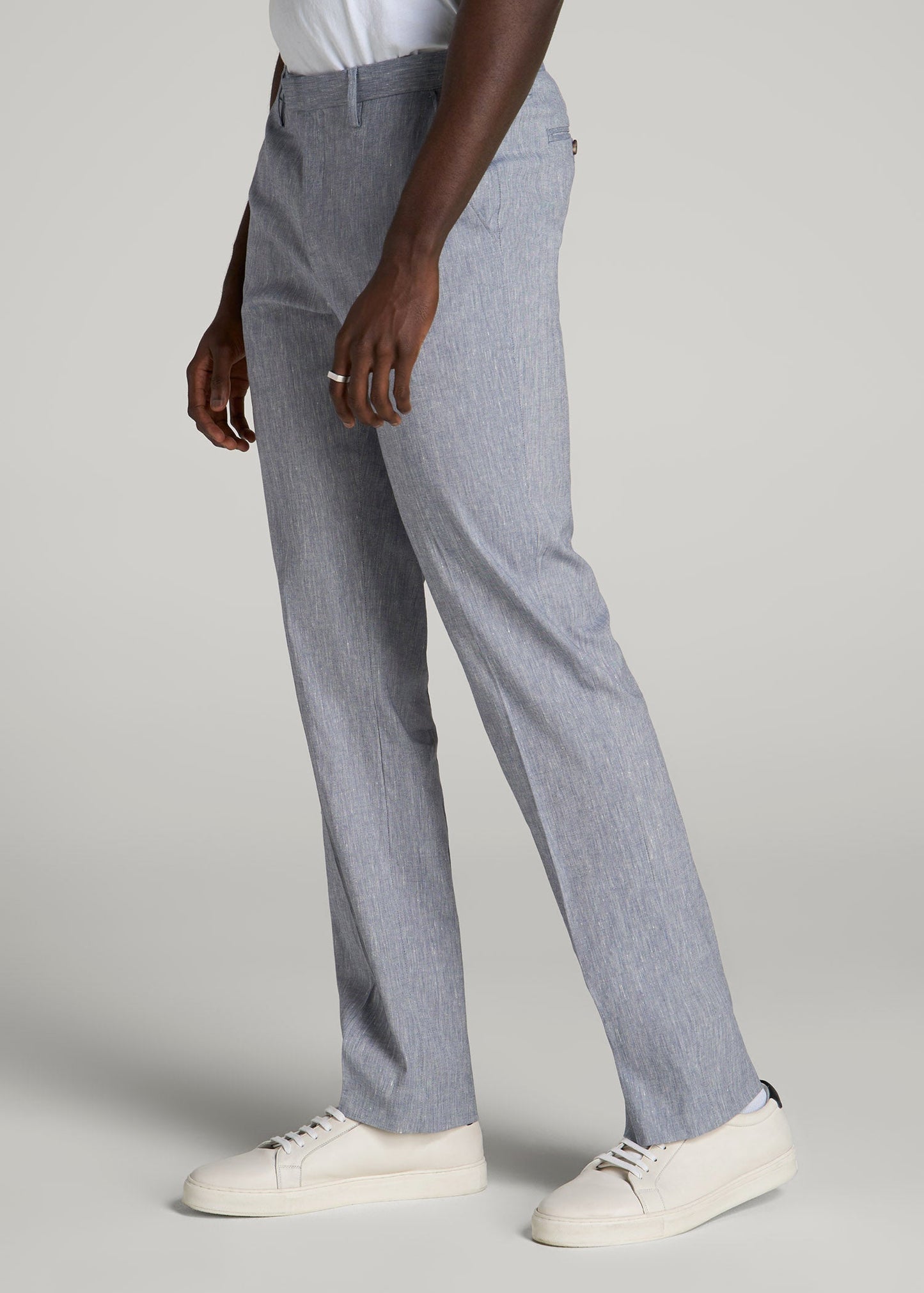 American Tall Men Stretch Linen Dress Pants for Tall Men in Navy Linen