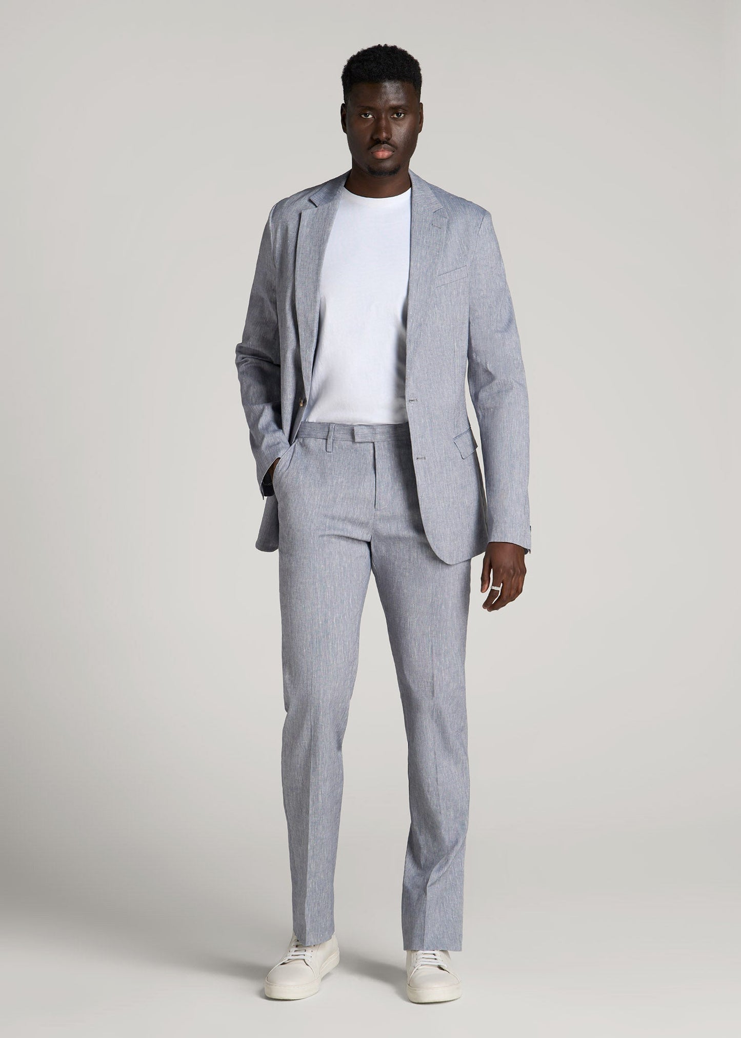 American Tall Men Stretch Linen Dress Pants for Tall Men in Navy Linen