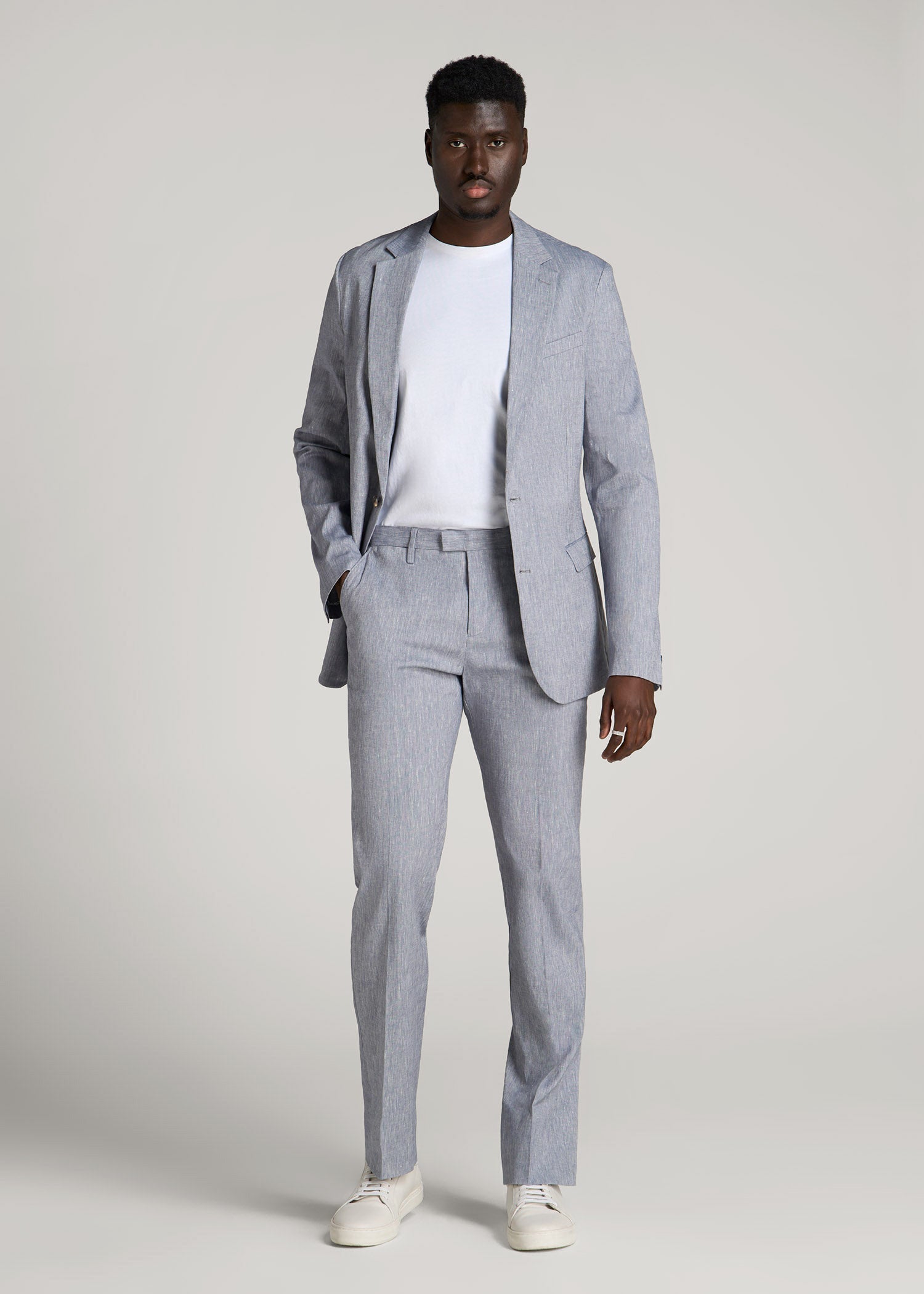 American Tall Men Stretch Linen Dress Pants for Tall Men in Navy Linen