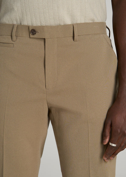 American Tall Men Textured Garment Washed Stretch Cotton Suit Pants for Tall Men in Desert Khaki
