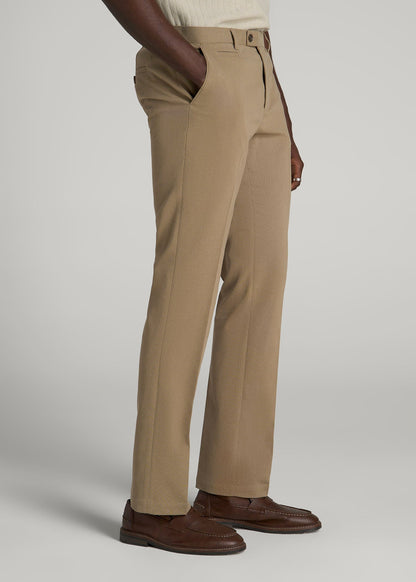 American Tall Men Textured Garment Washed Stretch Cotton Suit Pants for Tall Men in Desert Khaki