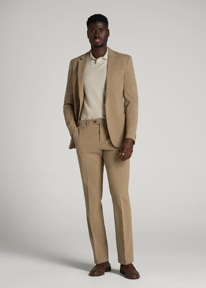 American Tall Men Textured Garment Washed Stretch Cotton Suit Pants for Tall Men in Desert Khaki