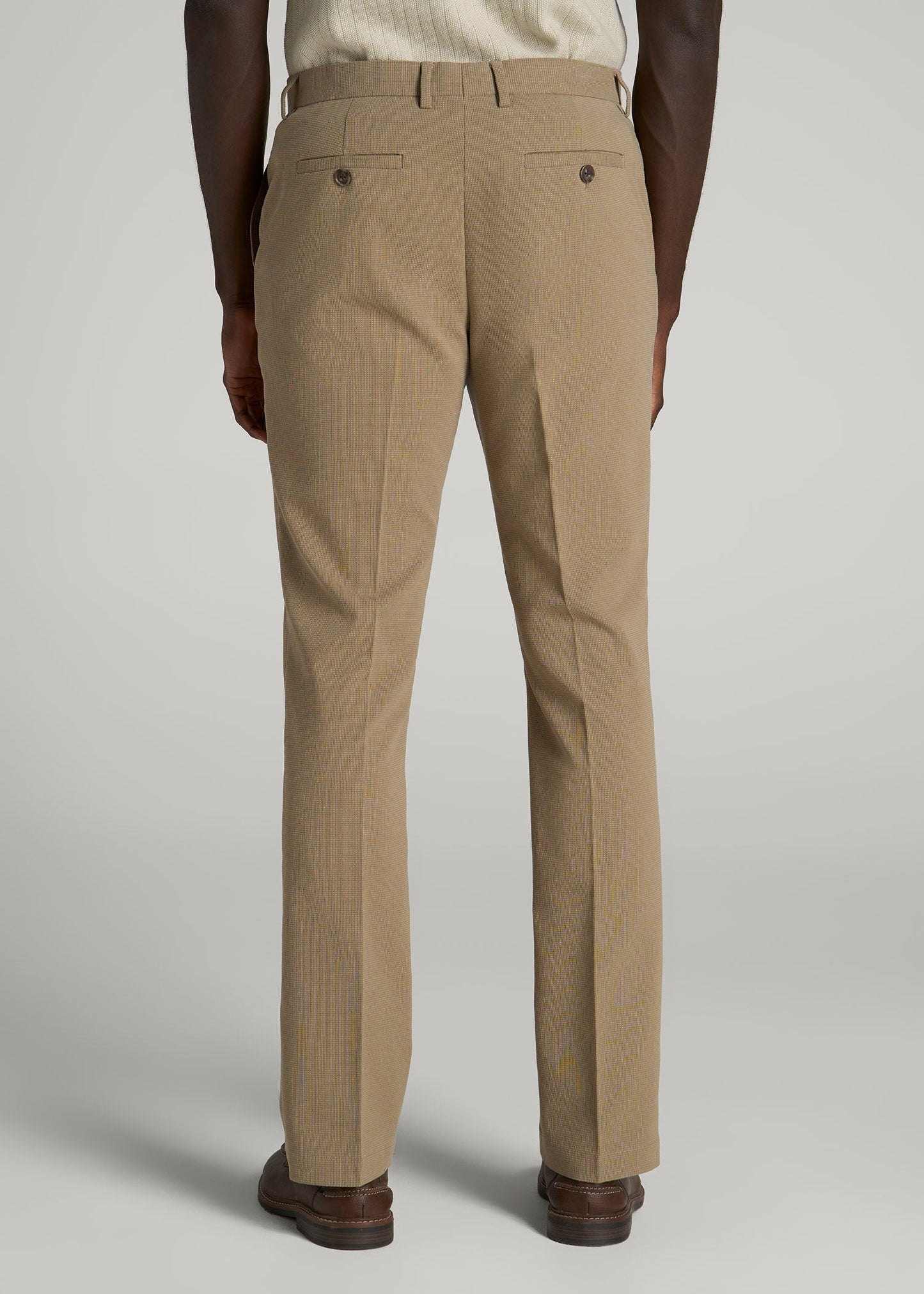 American Tall Men Textured Garment Washed Stretch Cotton Suit Pants for Tall Men in Desert Khaki