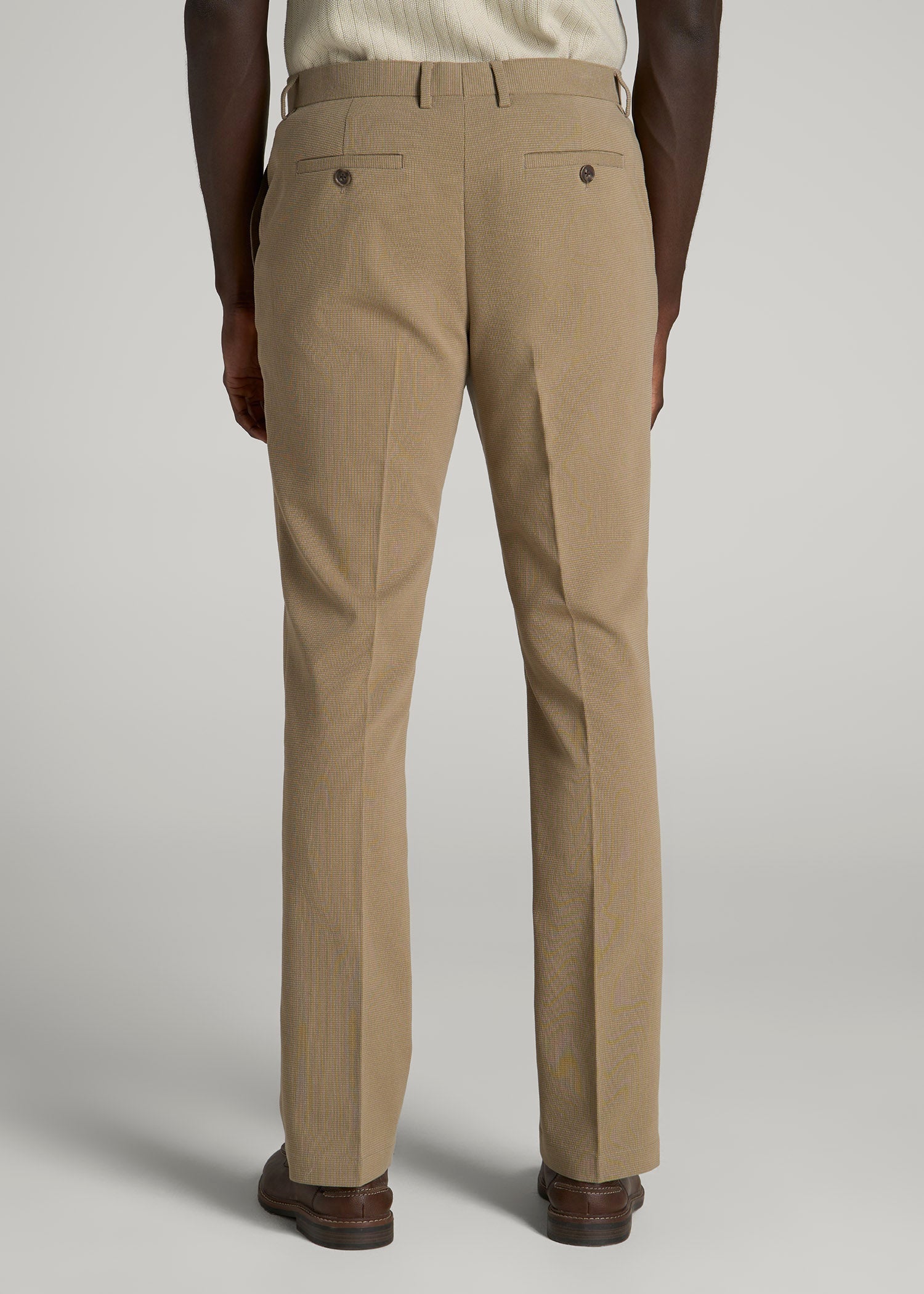 American Tall Men Textured Garment Washed Stretch Cotton Suit Pants for Tall Men in Desert Khaki
