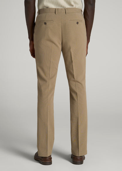 American Tall Men Textured Garment Washed Stretch Cotton Suit Pants for Tall Men in Desert Khaki