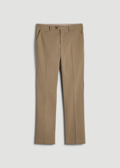 American Tall Men Textured Garment Washed Stretch Cotton Suit Pants for Tall Men in Desert Khaki