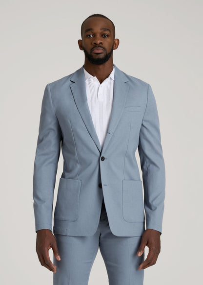 American Tall Men Textured Garment Washed Stretch Cotton Blazer for Tall Men in Chambray