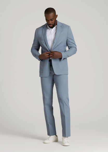 American Tall Men Textured Garment Washed Stretch Cotton Blazer for Tall Men in Chambray