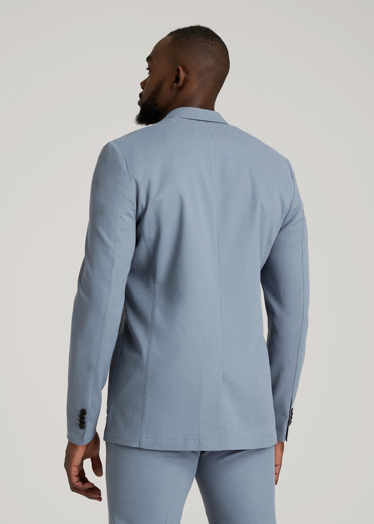 American Tall Men Textured Garment Washed Stretch Cotton Blazer for Tall Men in Chambray