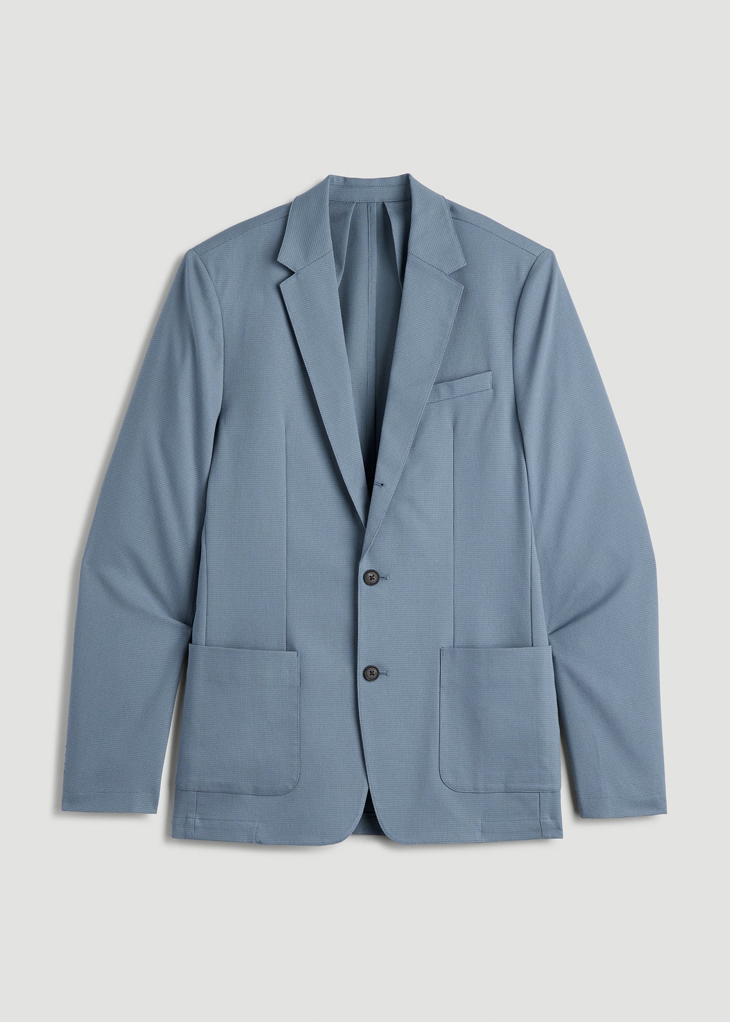 American Tall Men Textured Garment Washed Stretch Cotton Blazer for Tall Men in Chambray