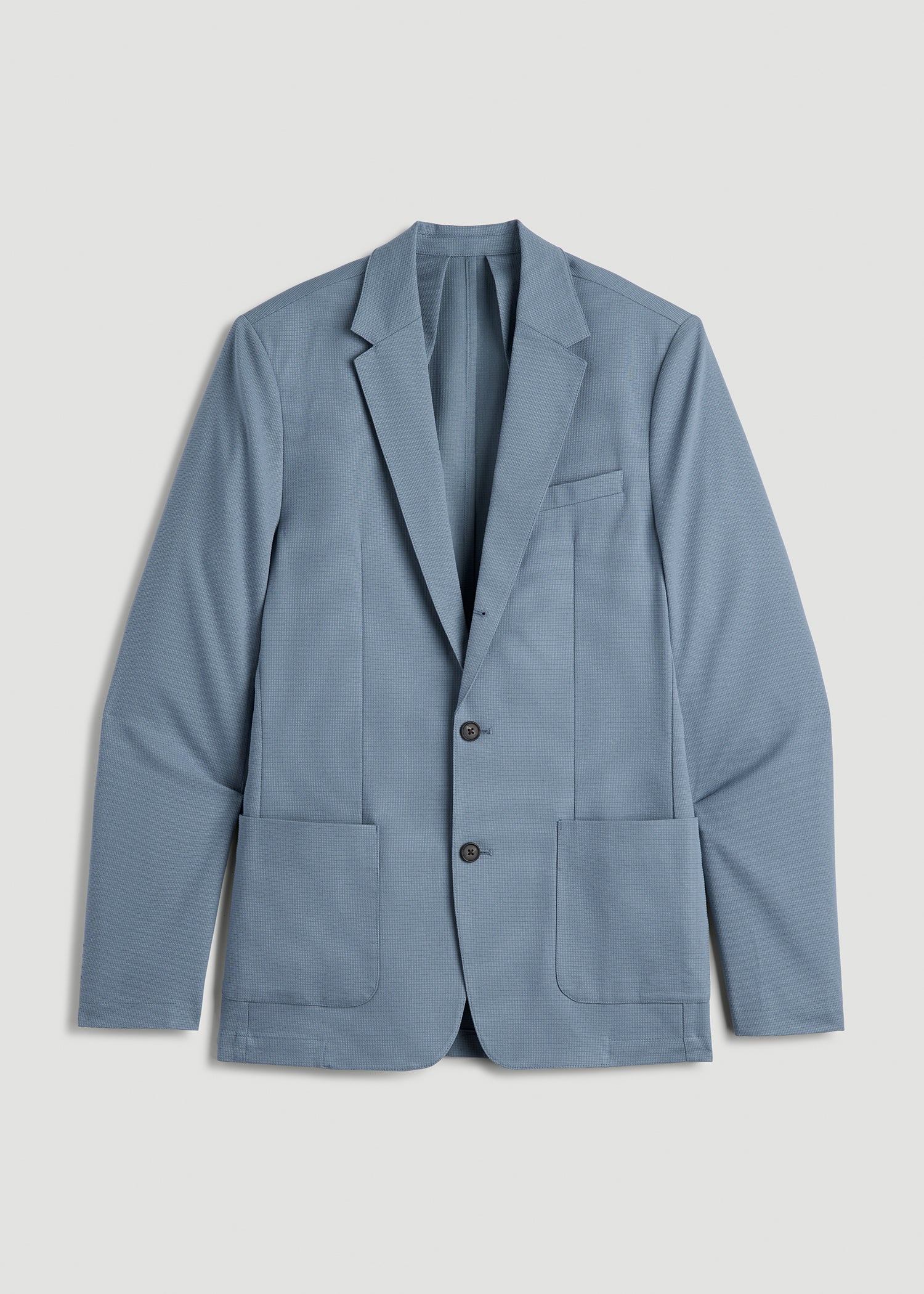 American Tall Men Textured Garment Washed Stretch Cotton Blazer for Tall Men in Chambray