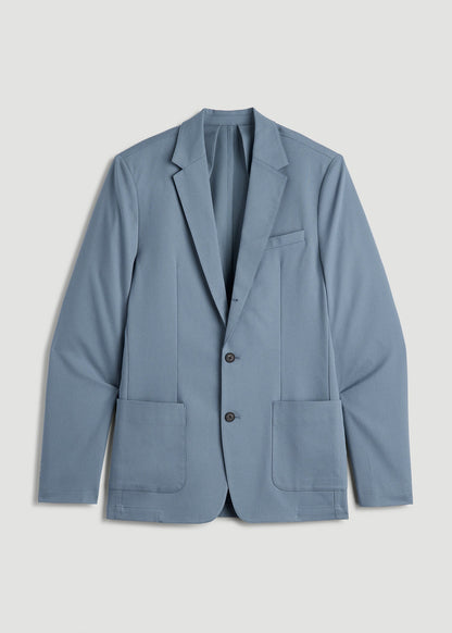 American Tall Men Textured Garment Washed Stretch Cotton Blazer for Tall Men in Chambray