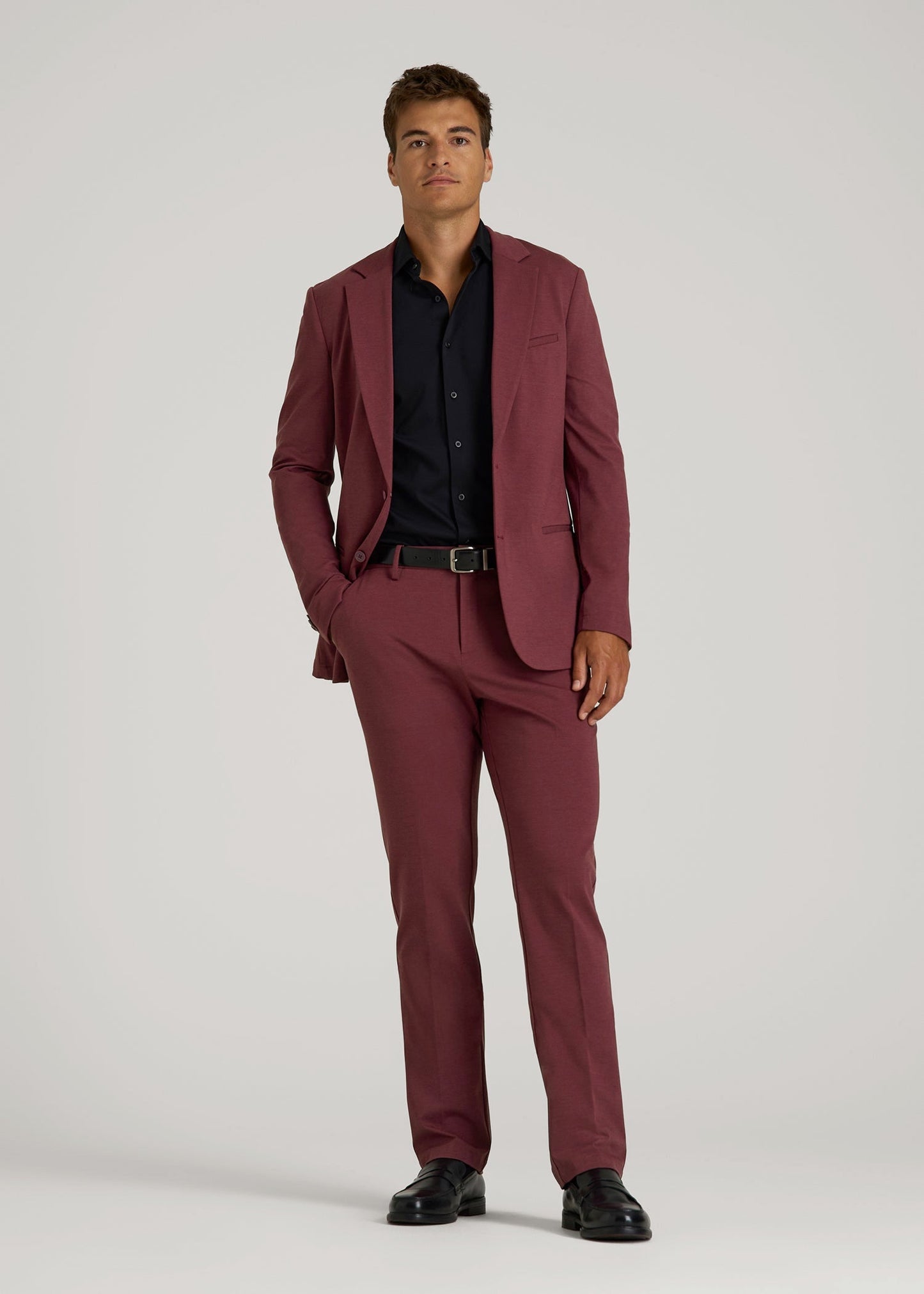 American Tall Men Flex Tech Suit Pants for Tall Men in Tawny Port Nailhead