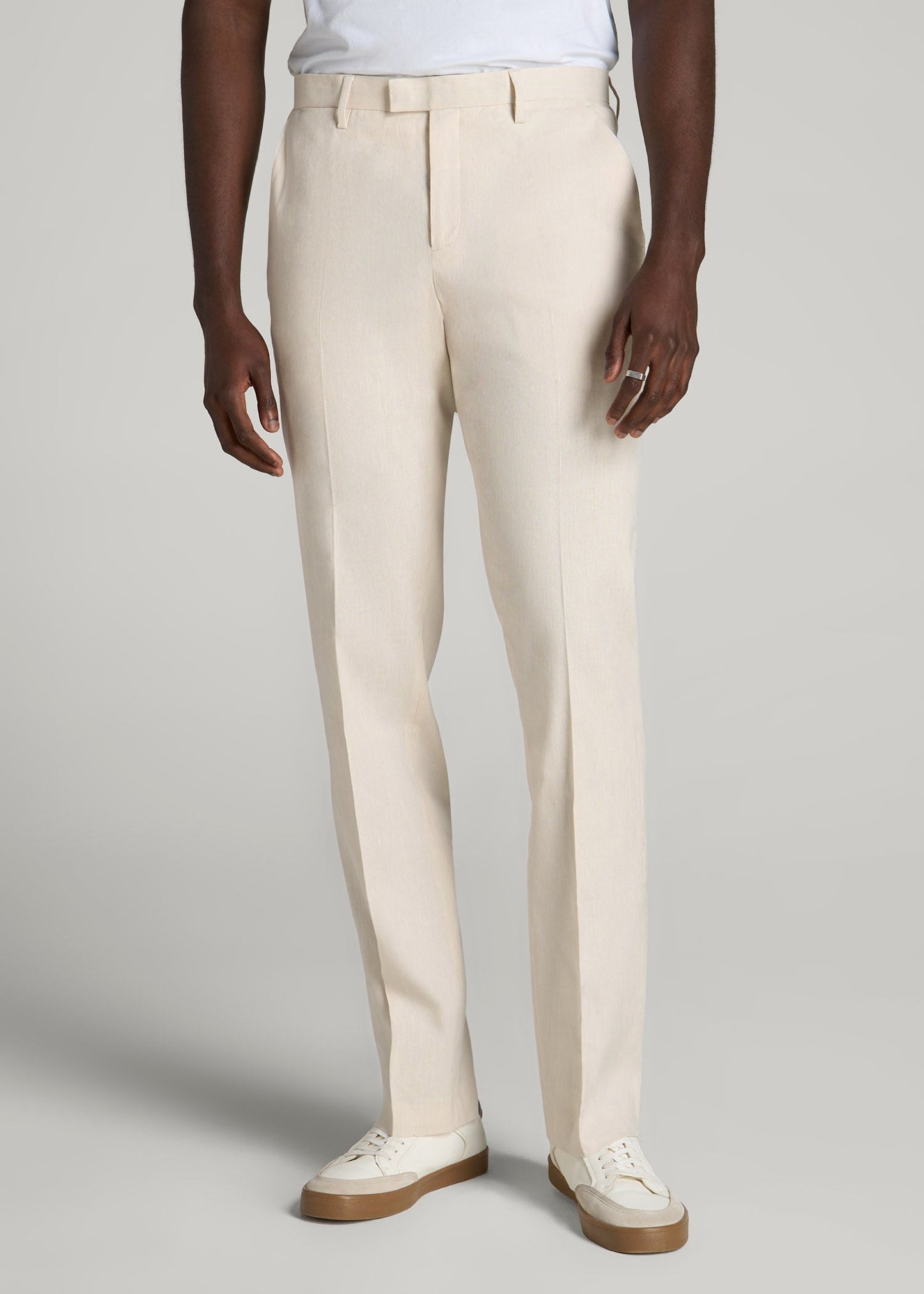 American Tall Men Stretch Linen Dress Pants for Tall Men in Light Beige Linen