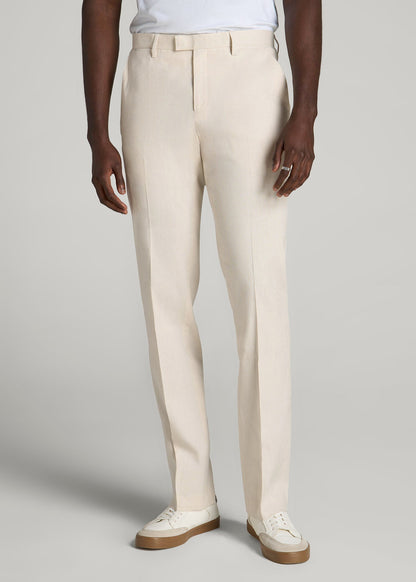 American Tall Men Stretch Linen Dress Pants for Tall Men in Light Beige Linen