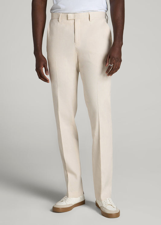 American Tall Men Stretch Linen Dress Pants for Tall Men in Light Beige Linen