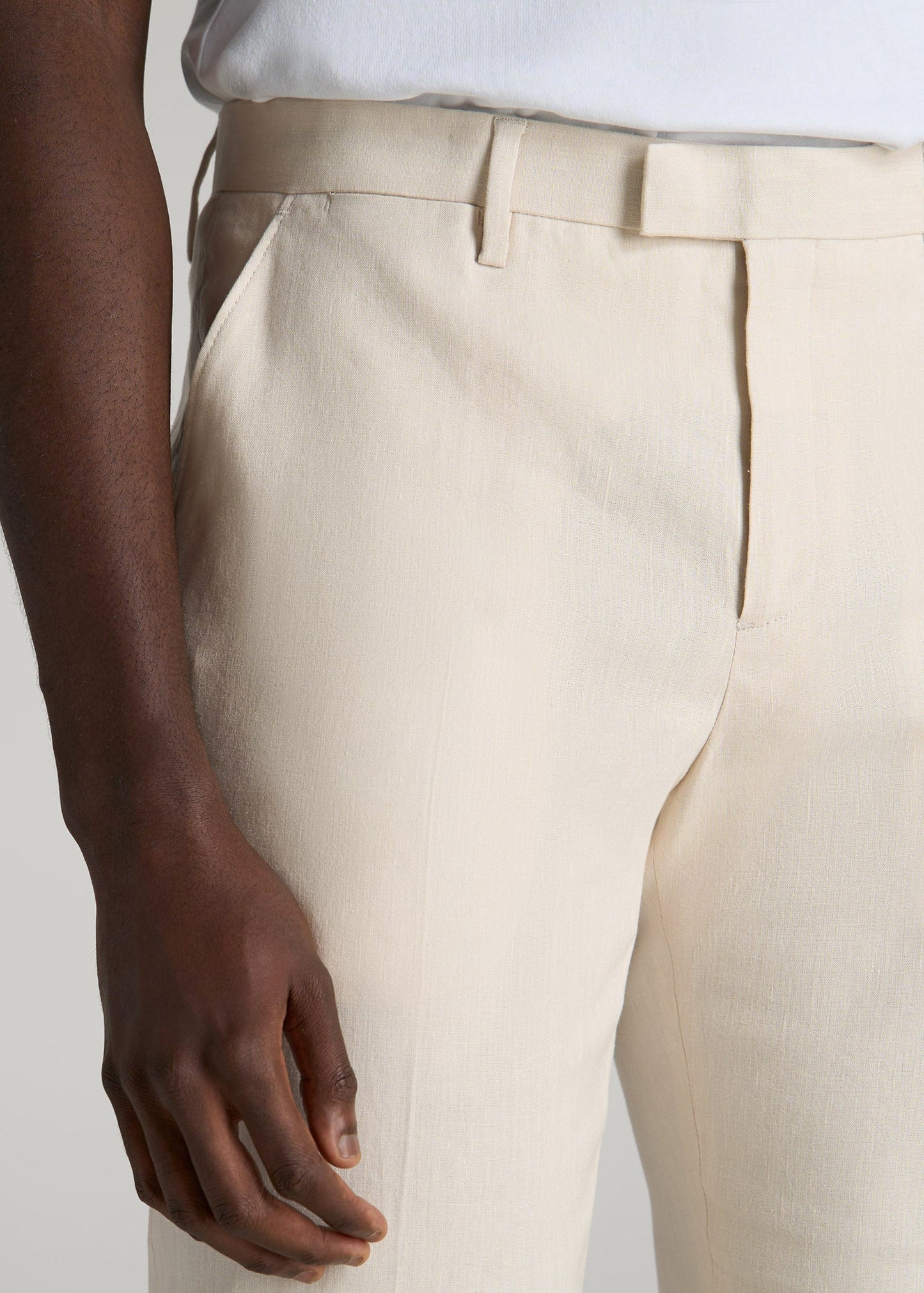 American Tall Men Stretch Linen Dress Pants for Tall Men in Light Beige Linen