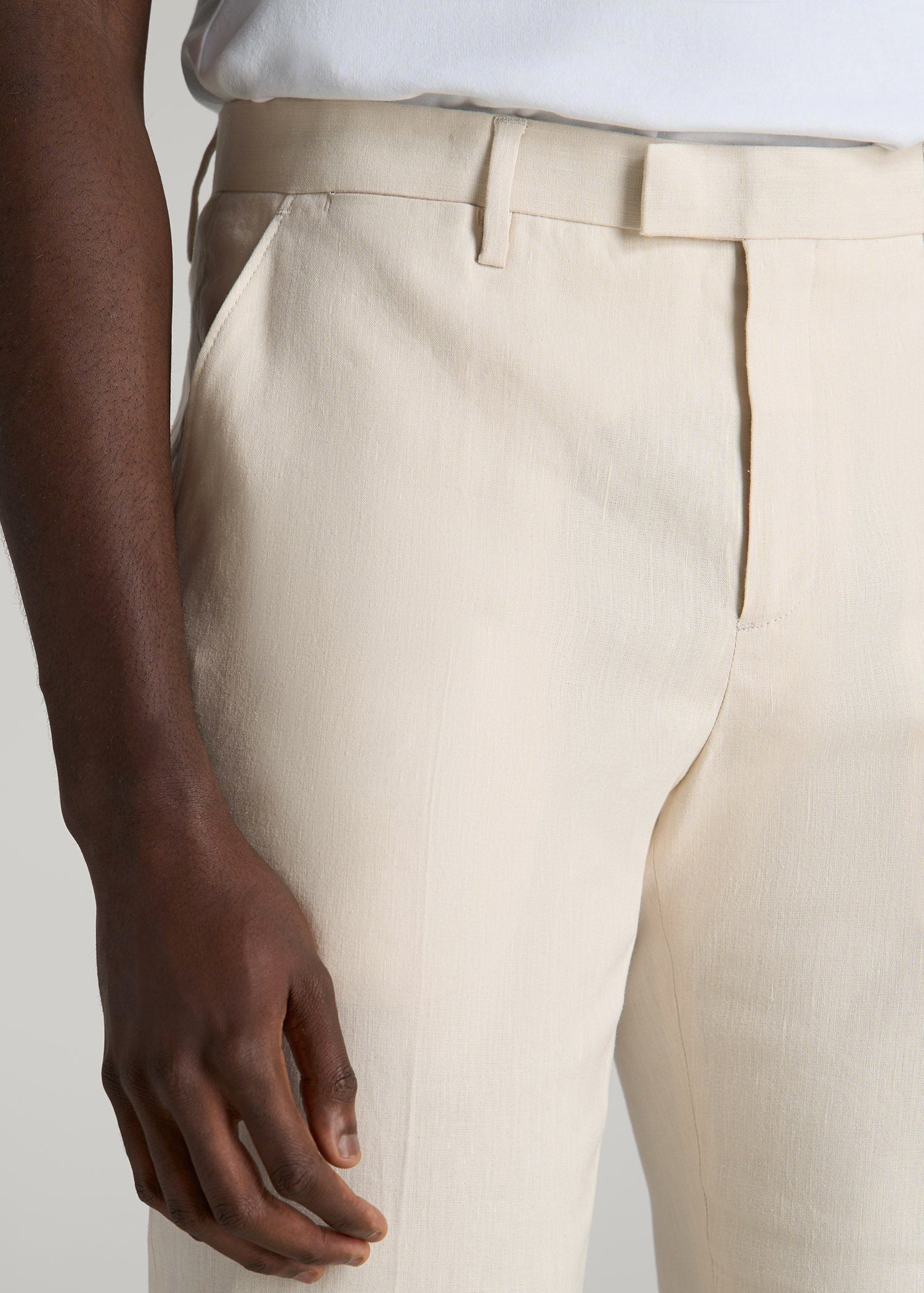 American Tall Men Stretch Linen Dress Pants for Tall Men in Light Beige Linen