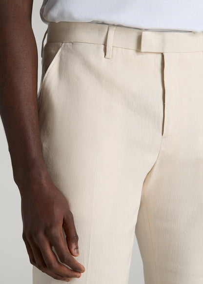 American Tall Men Stretch Linen Dress Pants for Tall Men in Light Beige Linen