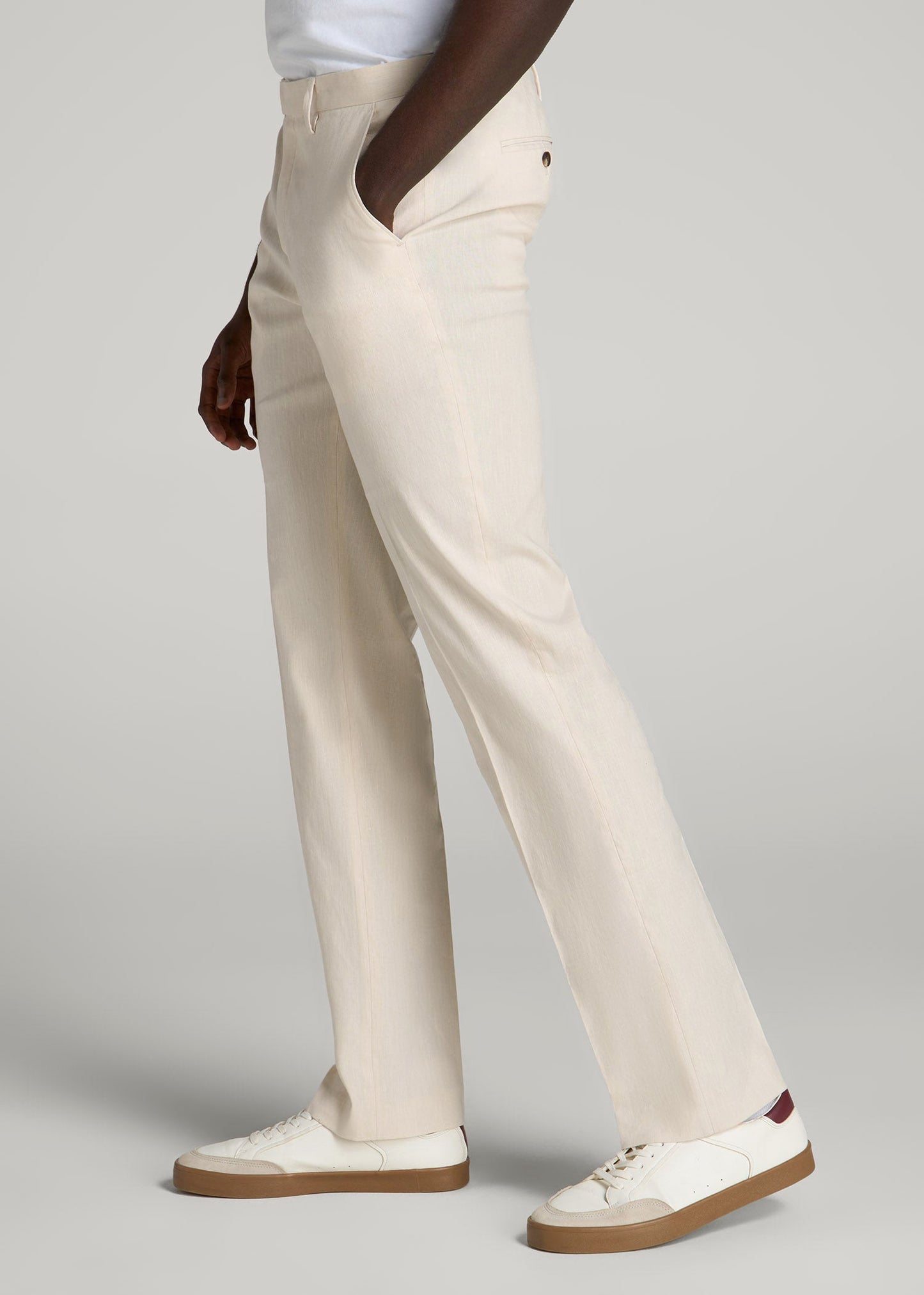 American Tall Men Stretch Linen Dress Pants for Tall Men in Light Beige Linen
