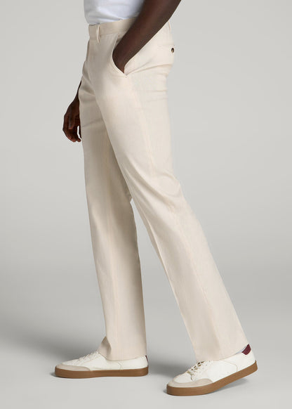 American Tall Men Stretch Linen Dress Pants for Tall Men in Light Beige Linen