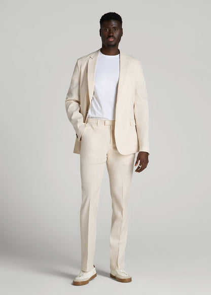 American Tall Men Stretch Linen Dress Pants for Tall Men in Light Beige Linen