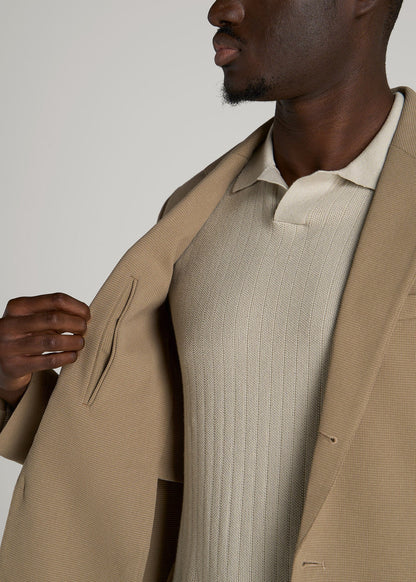 American Tall Men Textured Garment Washed Stretch Cotton Blazer for Tall Men in Desert Khaki