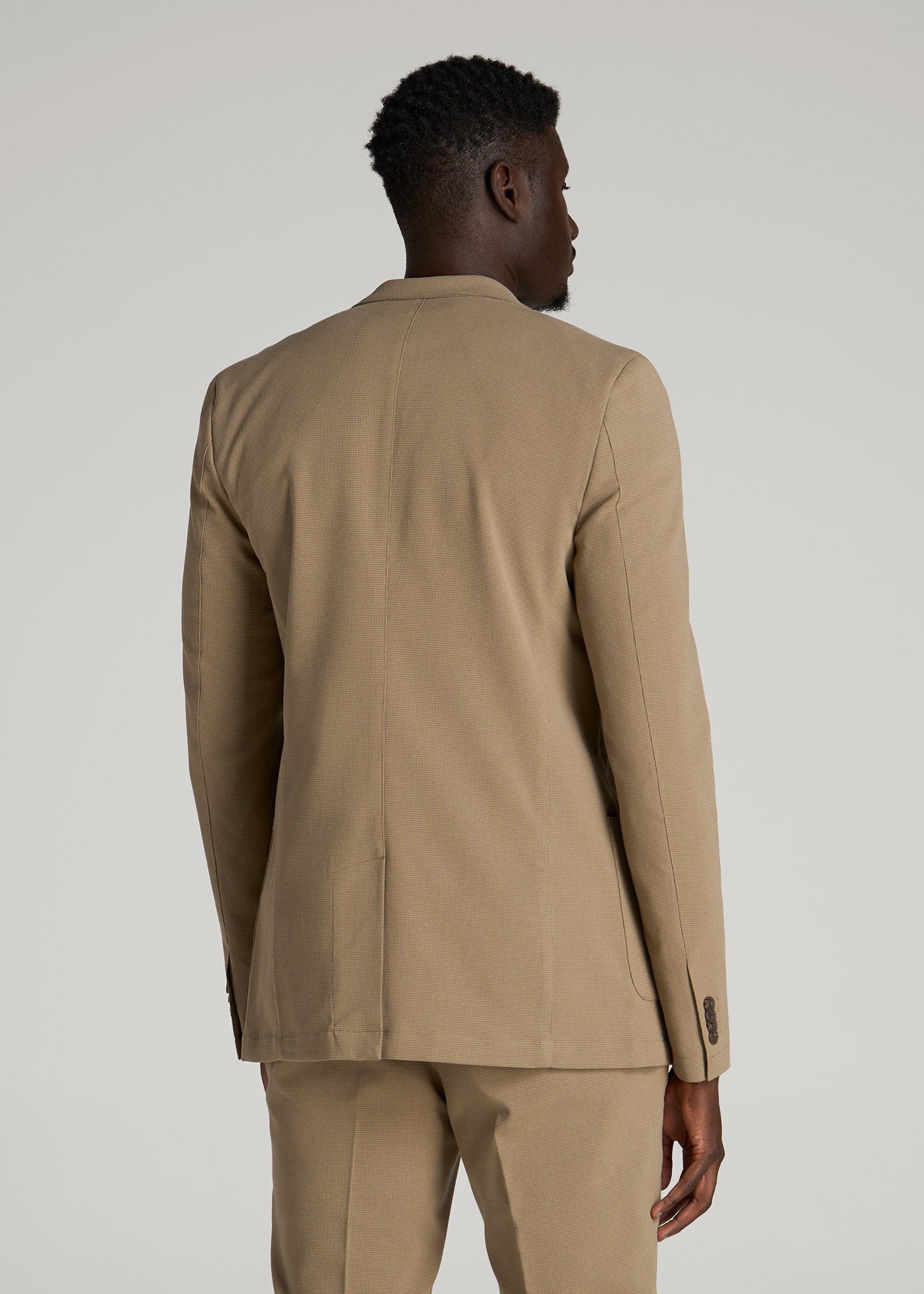American Tall Men Textured Garment Washed Stretch Cotton Blazer for Tall Men in Desert Khaki
