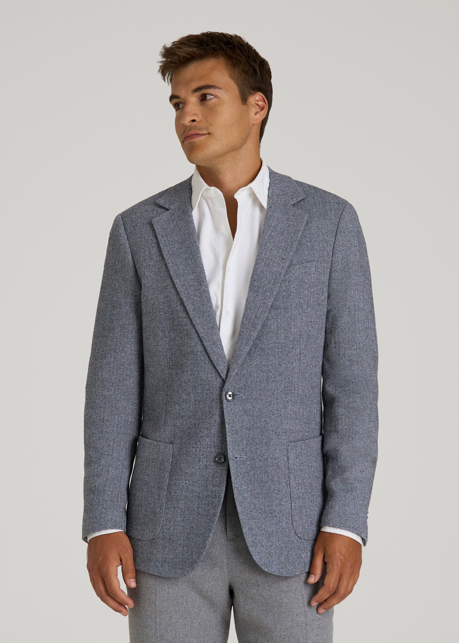 American Tall Men Wool Blend Blazer for Tall Men in Navy Herringbone