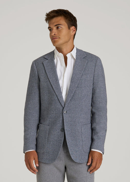 American Tall Men Wool Blend Blazer for Tall Men in Navy Herringbone