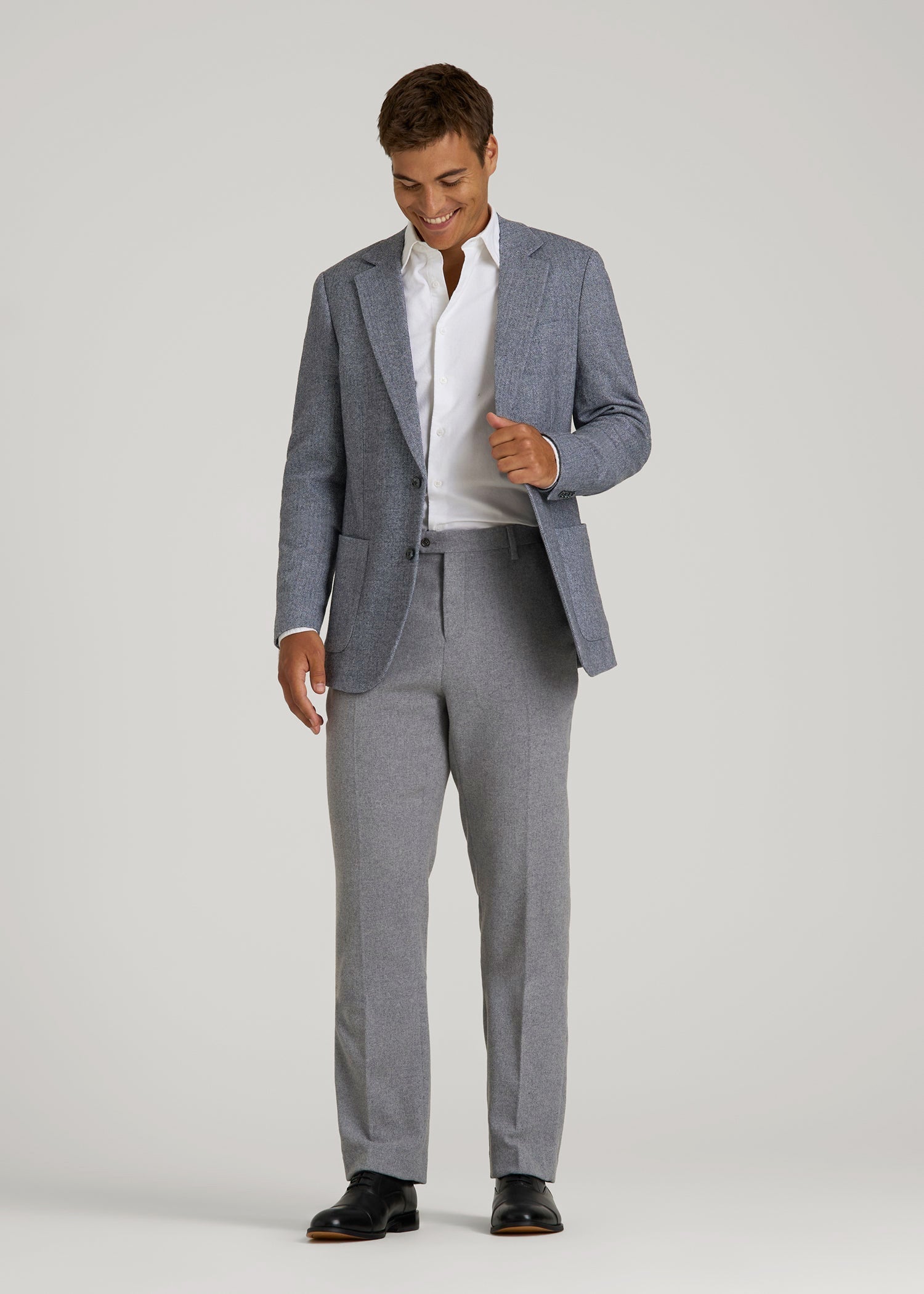 American Tall Men Wool Blend Blazer for Tall Men in Navy Herringbone