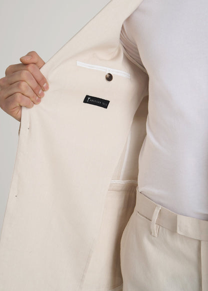 American Tall Men Stretch Linen Blazer for Tall Men in Light Beige Linen