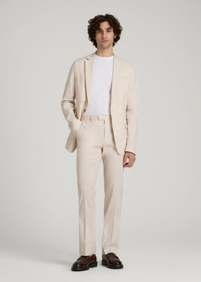 American Tall Men Stretch Linen Blazer for Tall Men in Light Beige Linen