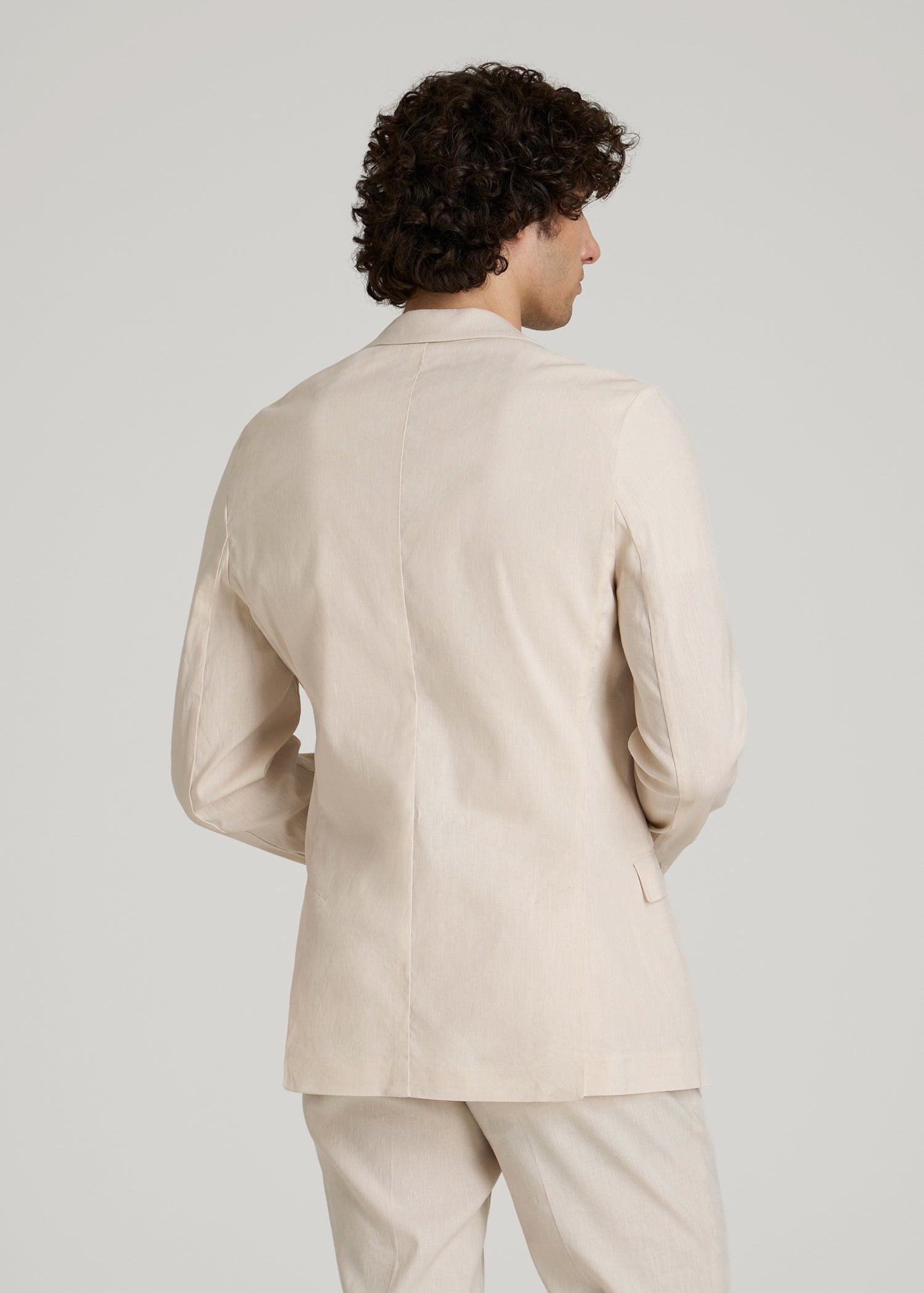 American Tall Men Stretch Linen Blazer for Tall Men in Light Beige Linen