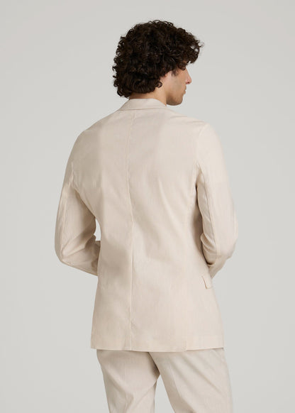 American Tall Men Stretch Linen Blazer for Tall Men in Light Beige Linen
