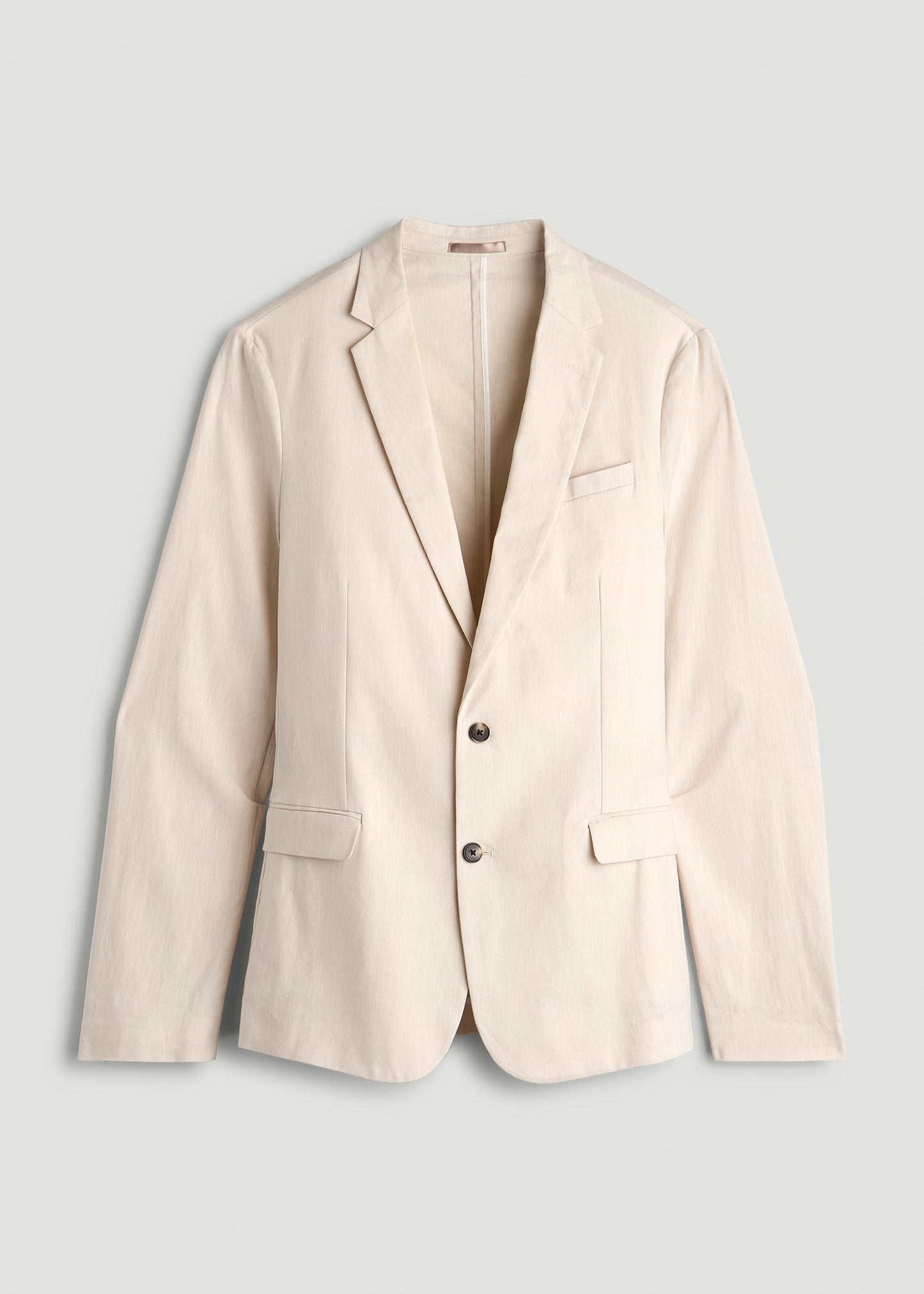 American Tall Men Stretch Linen Blazer for Tall Men in Light Beige Linen