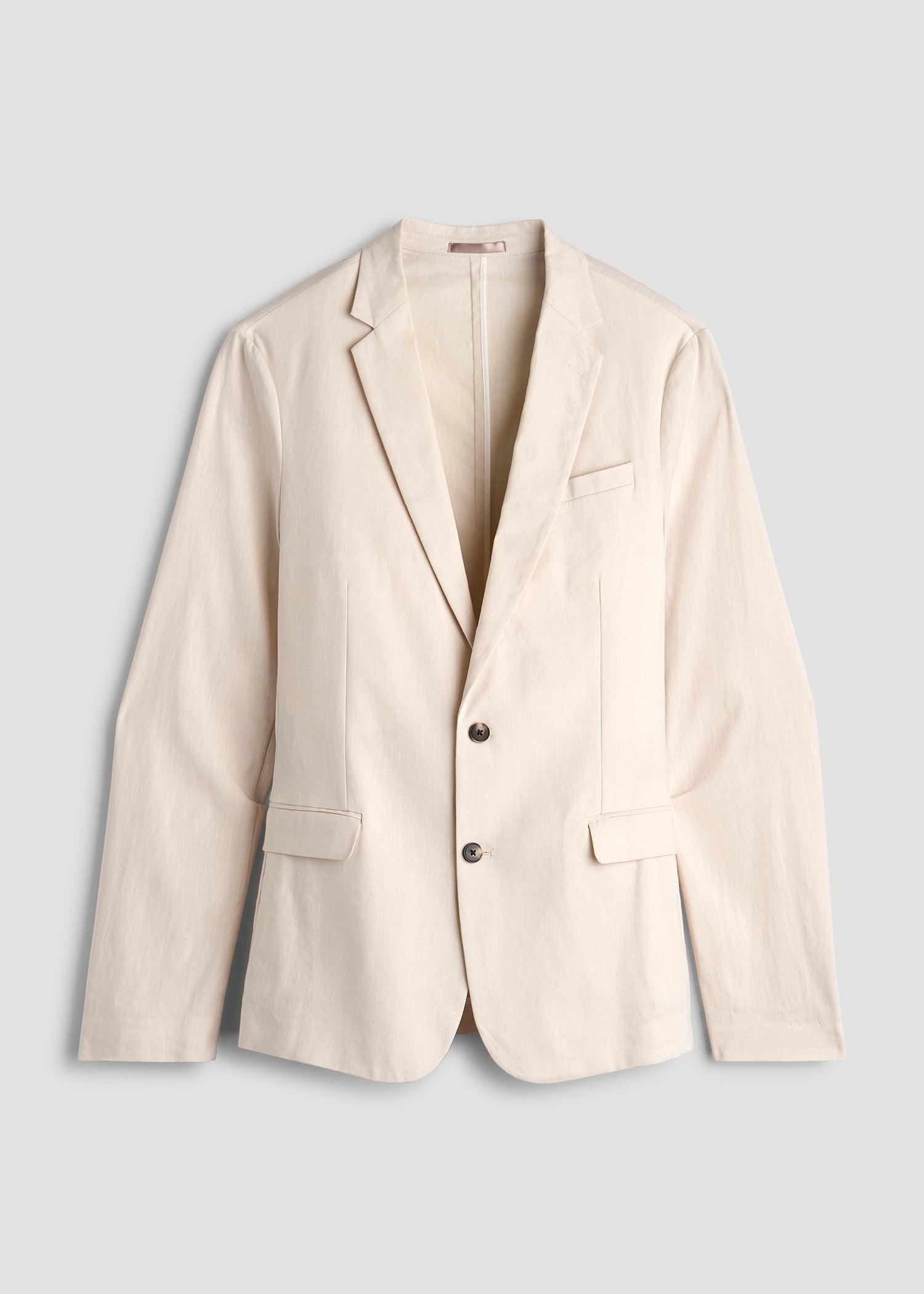 American Tall Men Stretch Linen Blazer for Tall Men in Light Beige Linen