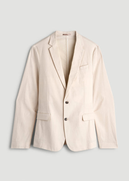 American Tall Men Stretch Linen Blazer for Tall Men in Light Beige Linen