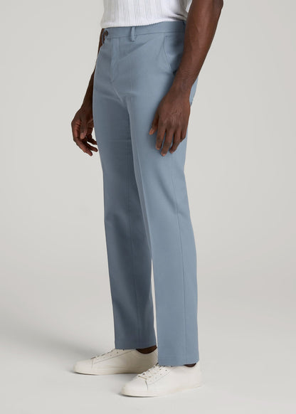 American Tall Men Textured Garment Washed Stretch Cotton Suit Pants for Tall Men in Chambray