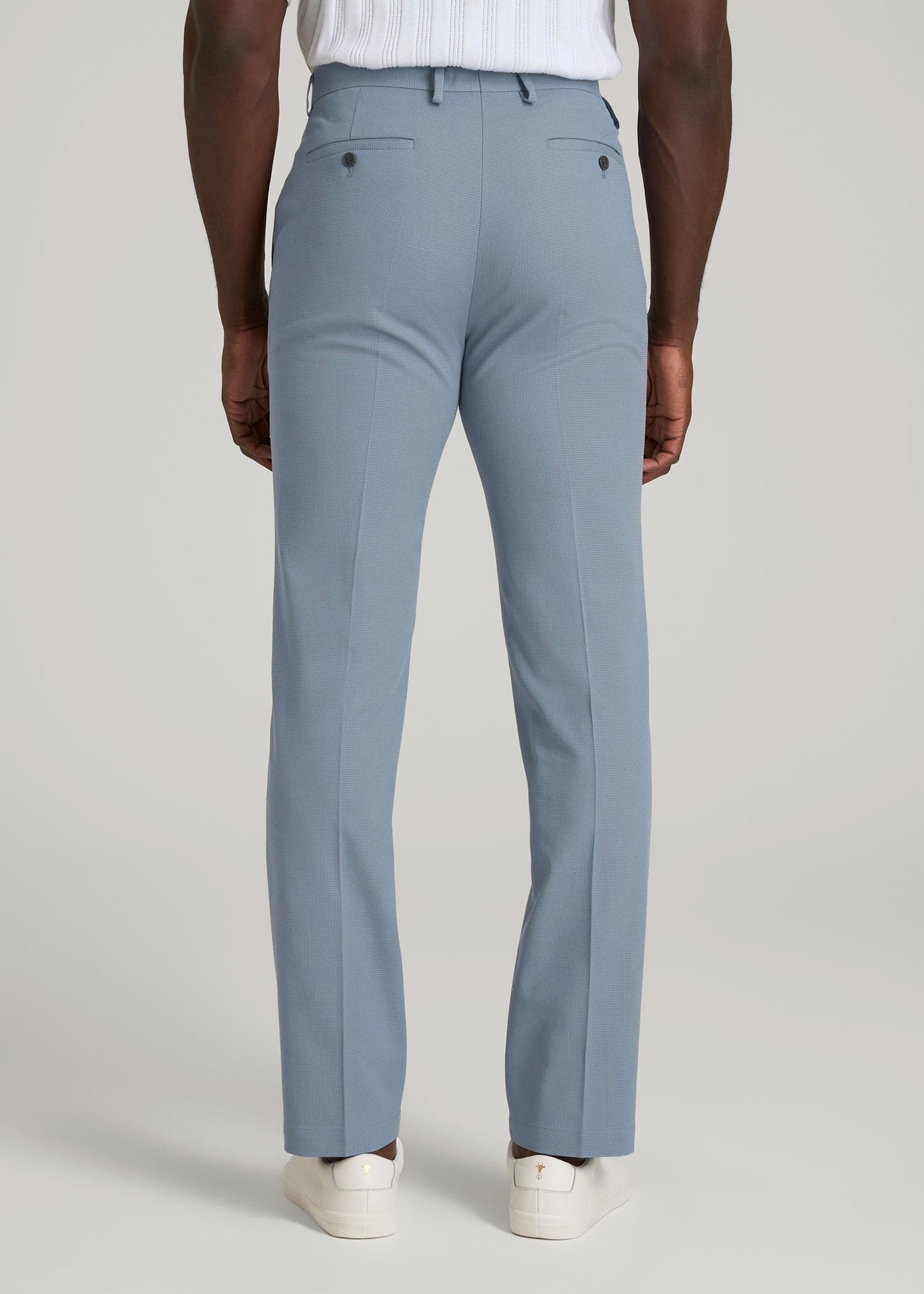 American Tall Men Textured Garment Washed Stretch Cotton Suit Pants for Tall Men in Chambray