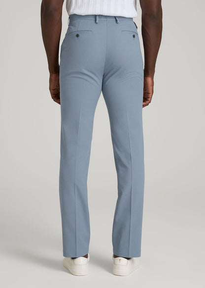 American Tall Men Textured Garment Washed Stretch Cotton Suit Pants for Tall Men in Chambray