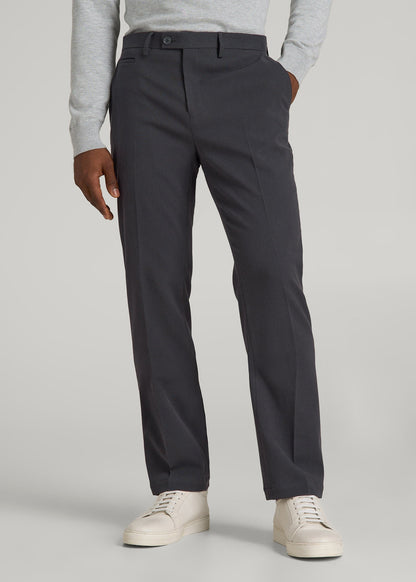 American Tall Men Textured Garment Washed Stretch Cotton Suit Pants for Tall Men in Iron Grey