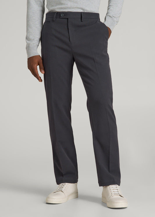 American Tall Men Textured Garment Washed Stretch Cotton Suit Pants for Tall Men in Iron Grey