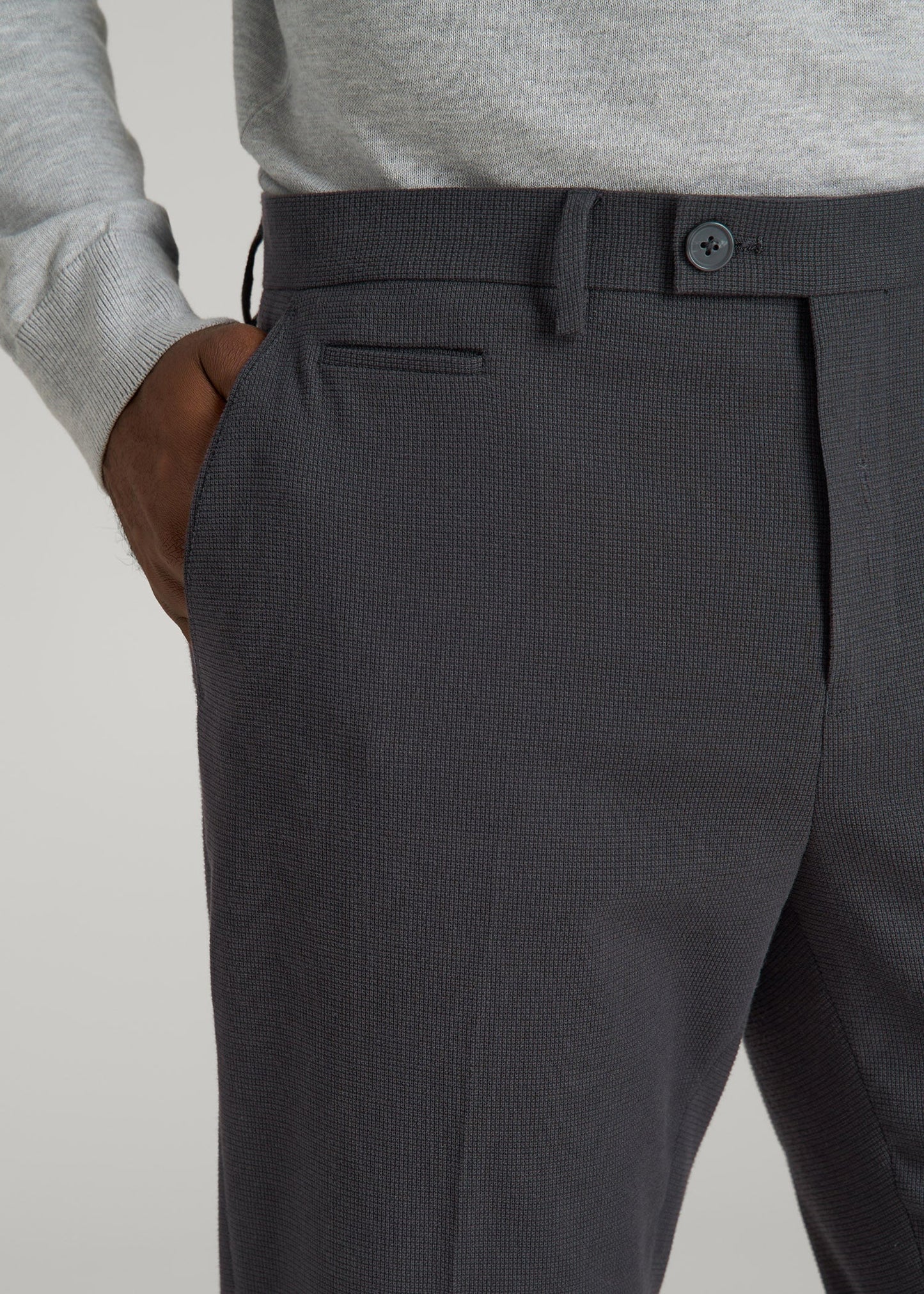 American Tall Men Textured Garment Washed Stretch Cotton Suit Pants for Tall Men in Iron Grey