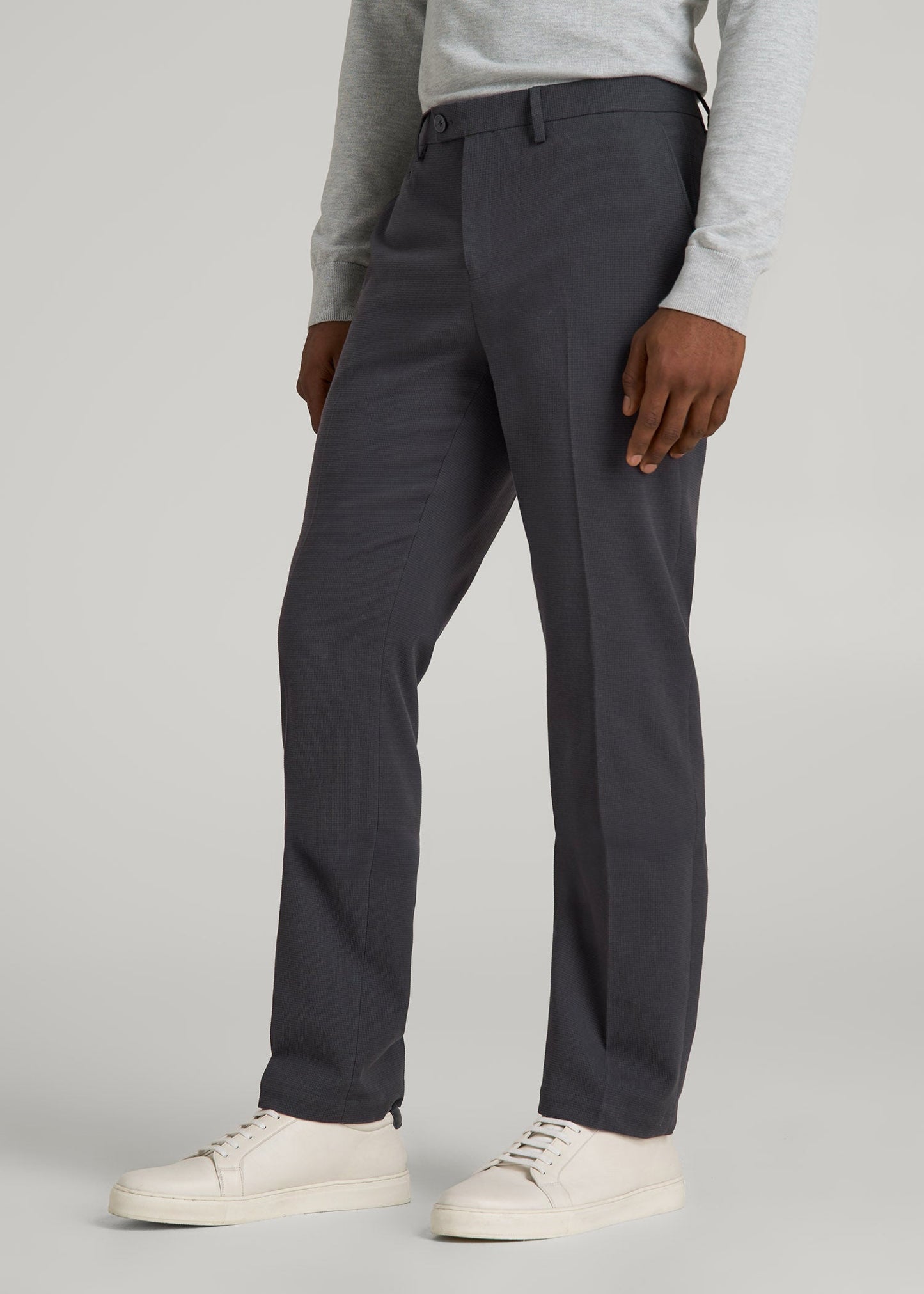 American Tall Men Textured Garment Washed Stretch Cotton Suit Pants for Tall Men in Iron Grey