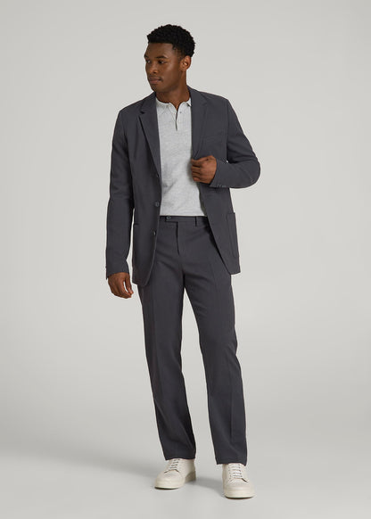 American Tall Men Textured Garment Washed Stretch Cotton Suit Pants for Tall Men in Iron Grey